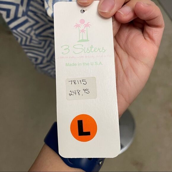 3 SISTERS BLUE ARROW AZTEC PRINT OPEN FRONT BLAZER / COAT 100% LINEN SZ L NEW! - Picture 6 of 12